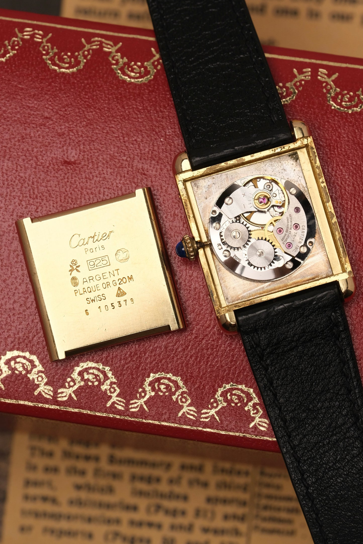 1990's CARTIER MUST DE CARTIER TANK VERMEIL ROMAN DIAL Manual Winding 23MM + Box