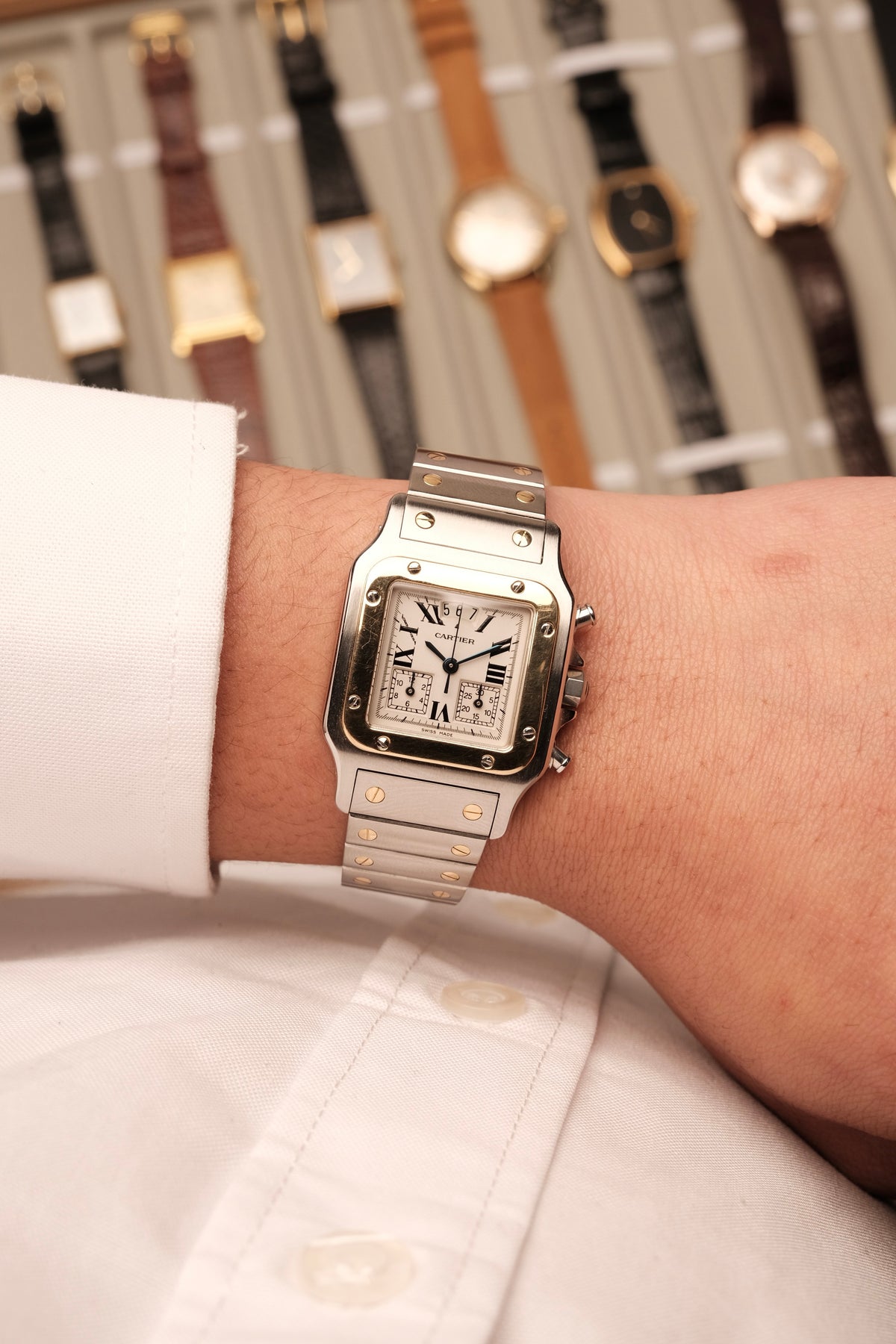 Cartier Santos Galbée Chronoflex Gold/Steel White Dial LM (29x41mm)Ref. 2425 + Box