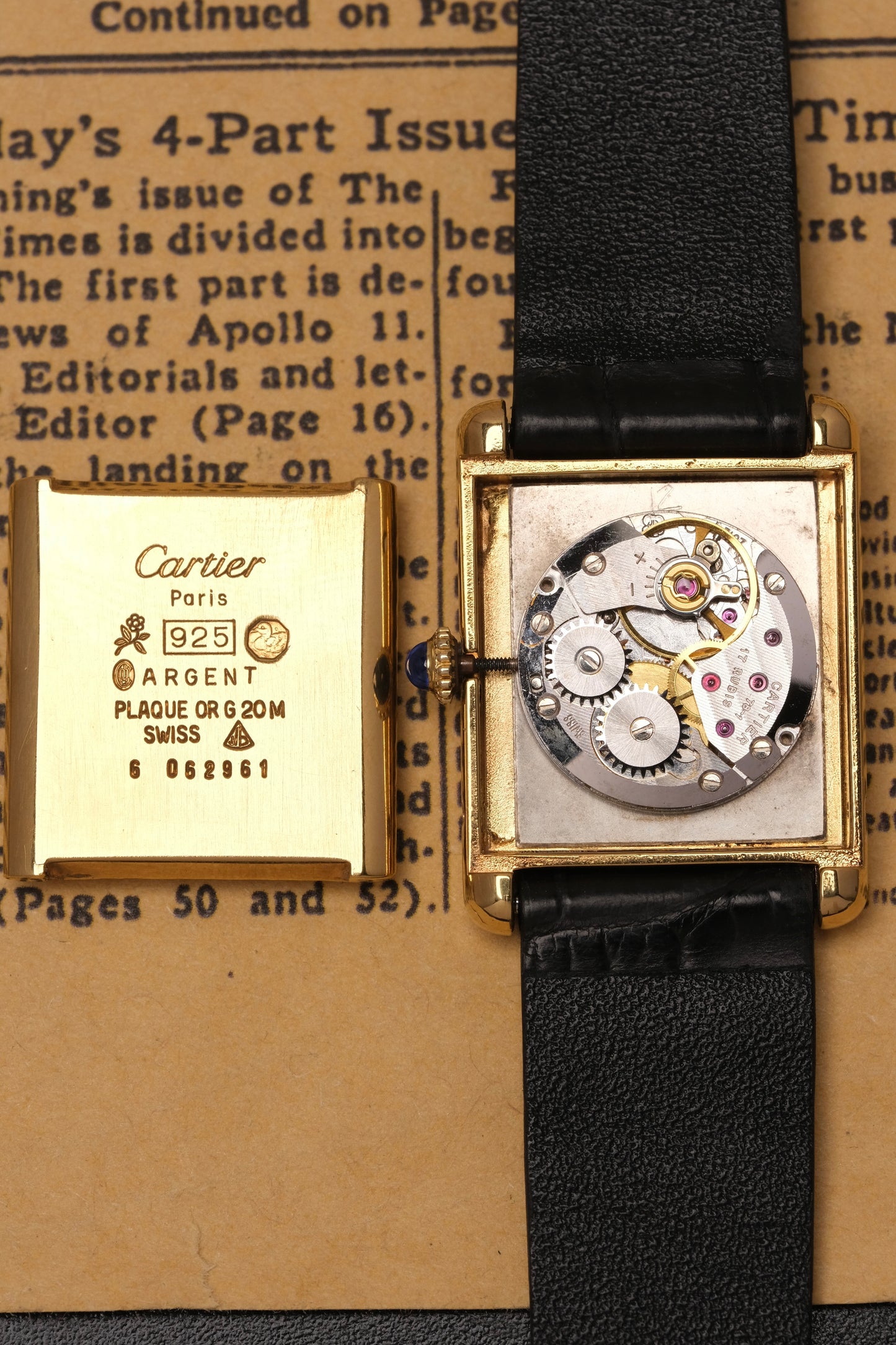 CARTIER MUST DE CARTIER TANK 23x31 Hand Winding VERMEIL Black DIAL REF. 6 062961