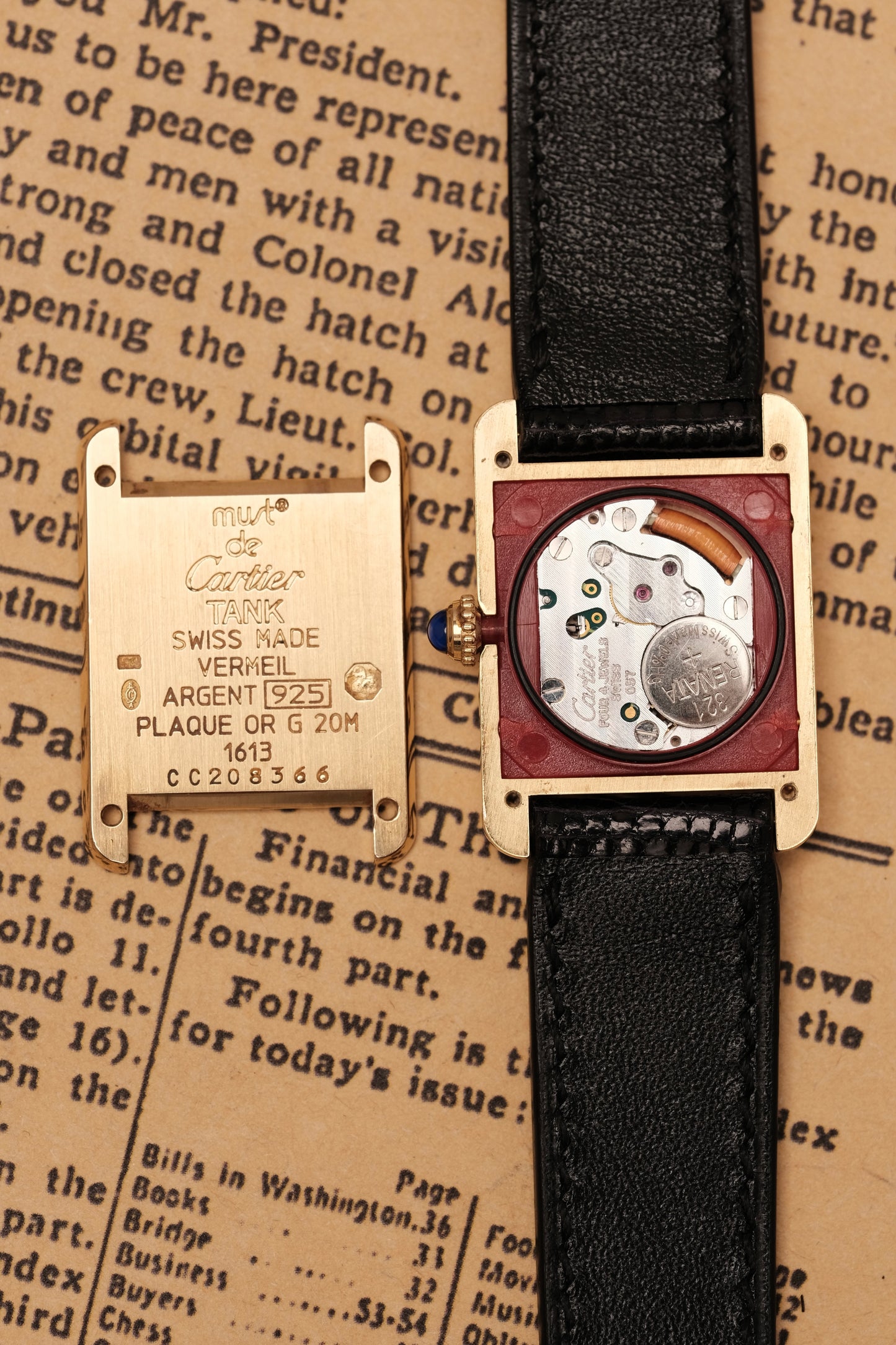 1999 Vintage Cartier Tank Vermeil 1613 ROMAN DIAL QUARTZ