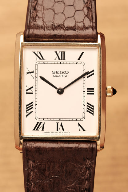Vintage Japanese Classic Seiko Tank 6020-5050 White Dial Roman numerals (25x32mm)