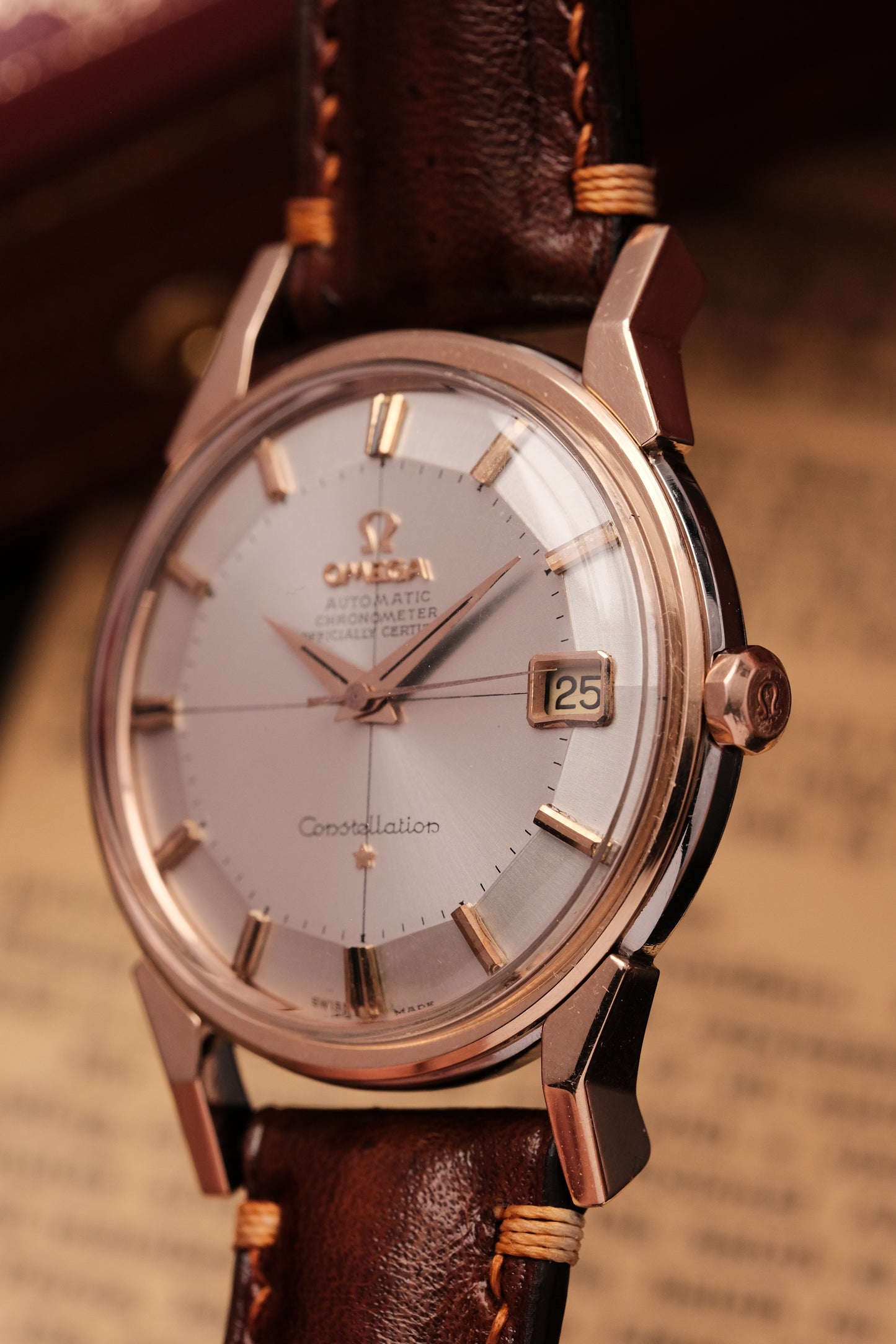 1966 OMEGA CONSTELLATION PIE PAN DOG LEG CROSS HAIR DIAL  ROSE GOLD  AUTOMATIC CHRONOMETER REF. 168.005