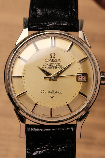 1968 OMEGA CONSTELLATION PIE PAN DOG LEG Yellow Gold - Champagne Dial AUTOMATIC CHRONOMETER REF. 168.005