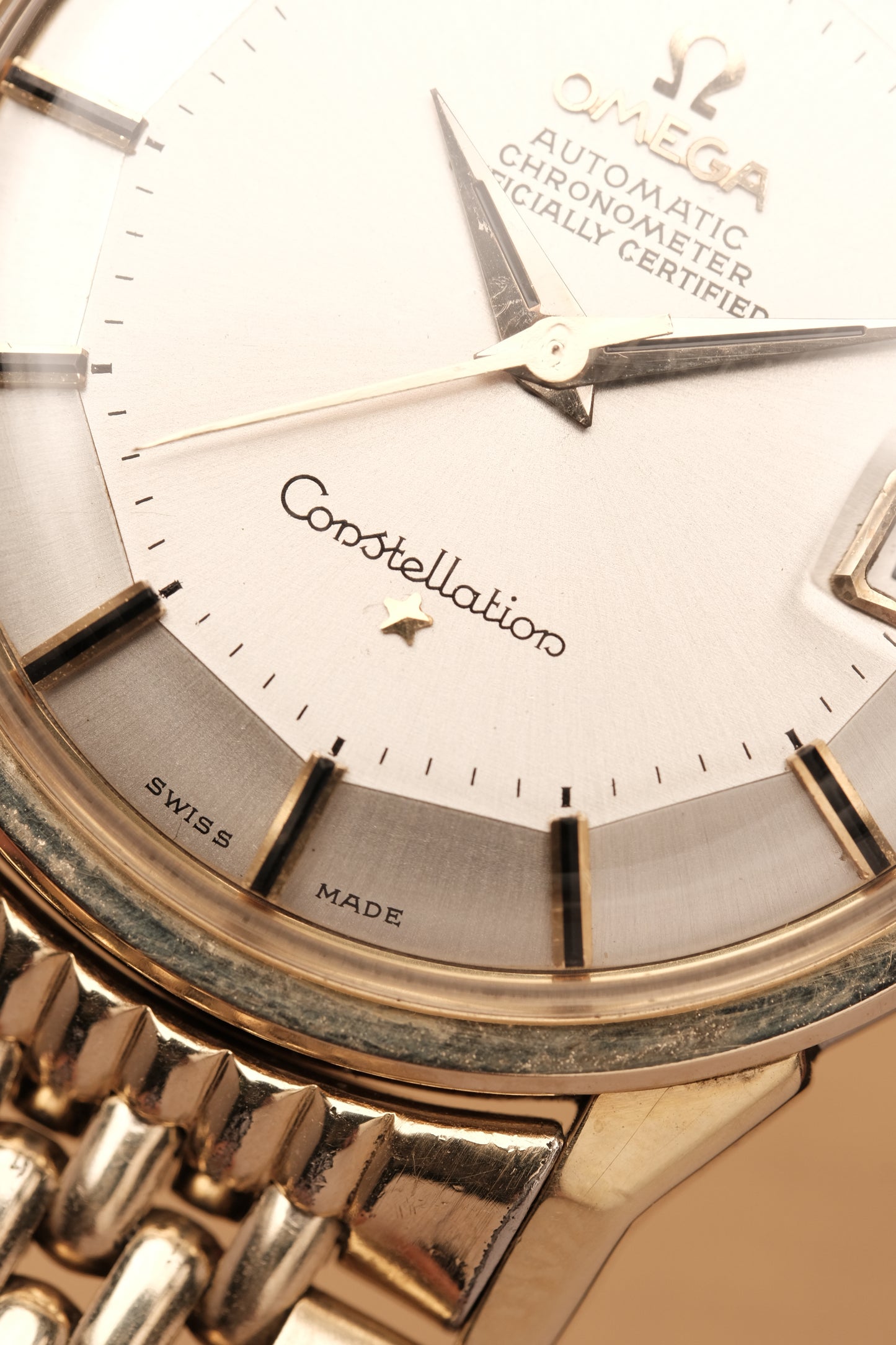 1966 OMEGA CONSTELLATION PIE PAN DOG LEG White Dial AUTOMATIC REF. 168.005 + BOX + Beads of rice bracelet