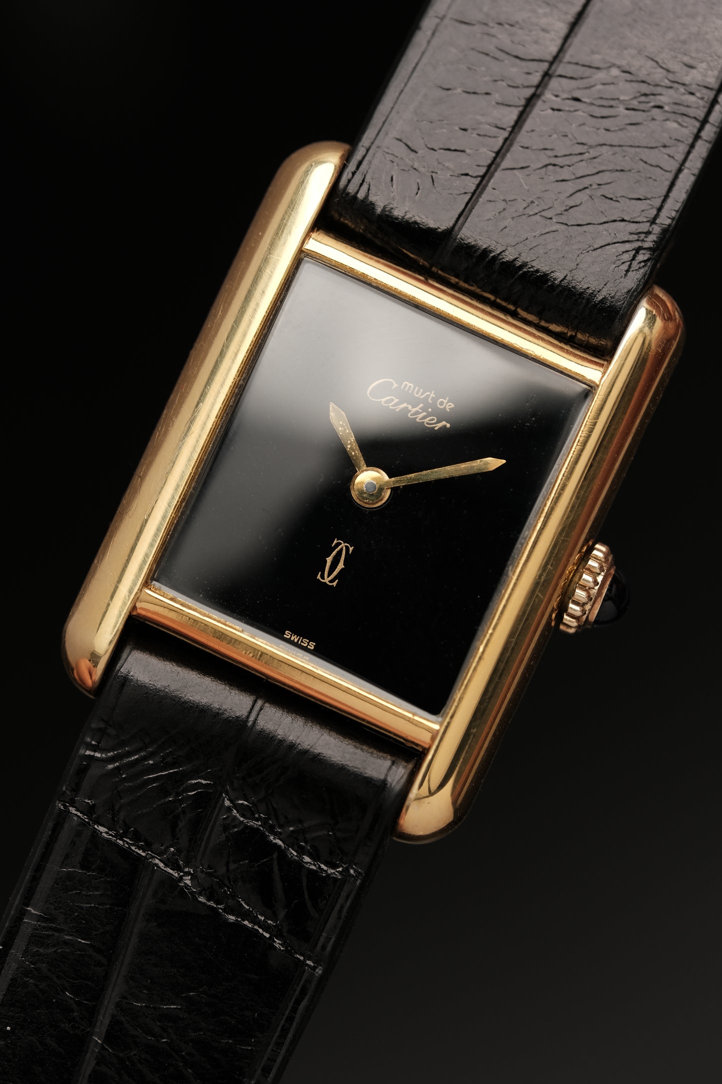 CARTIER MUST DE TANK VERMEIL (SM 20x28mm) BLACK DIAL HAND WINDING