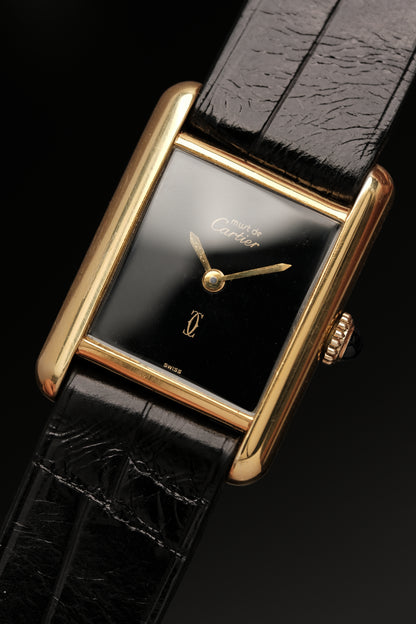 CARTIER MUST DE TANK VERMEIL (SM 20x28mm) BLACK DIAL HAND WINDING