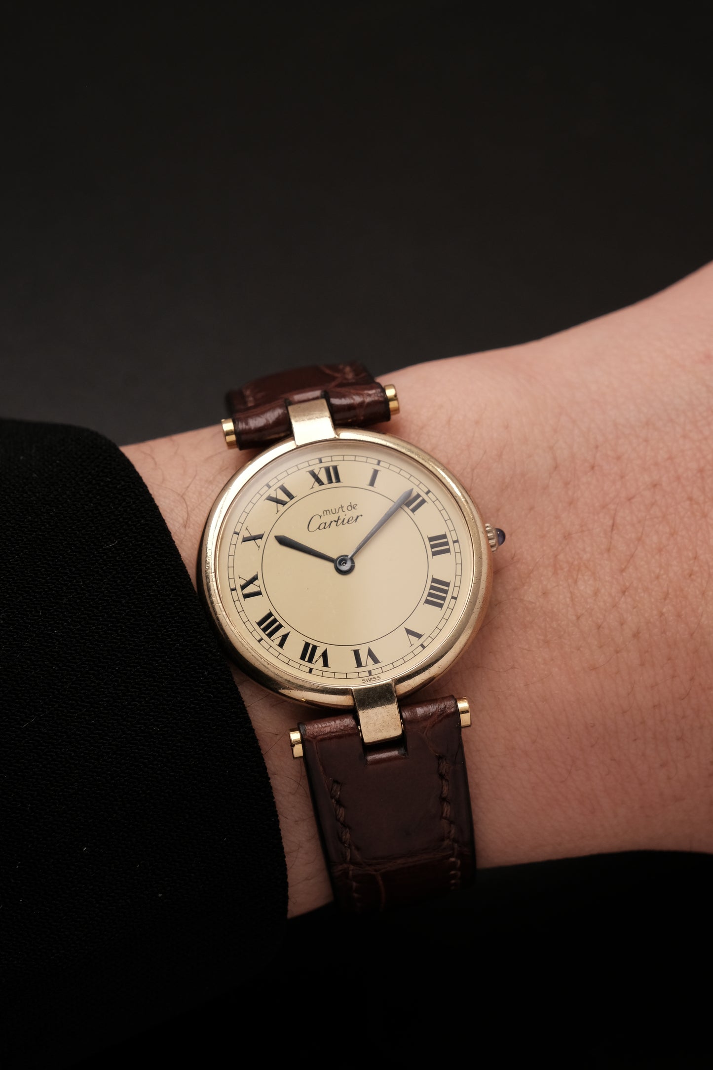 1990's  Cartier  Must Vendome LM Vermeil Quartz Gold Plated 30mm