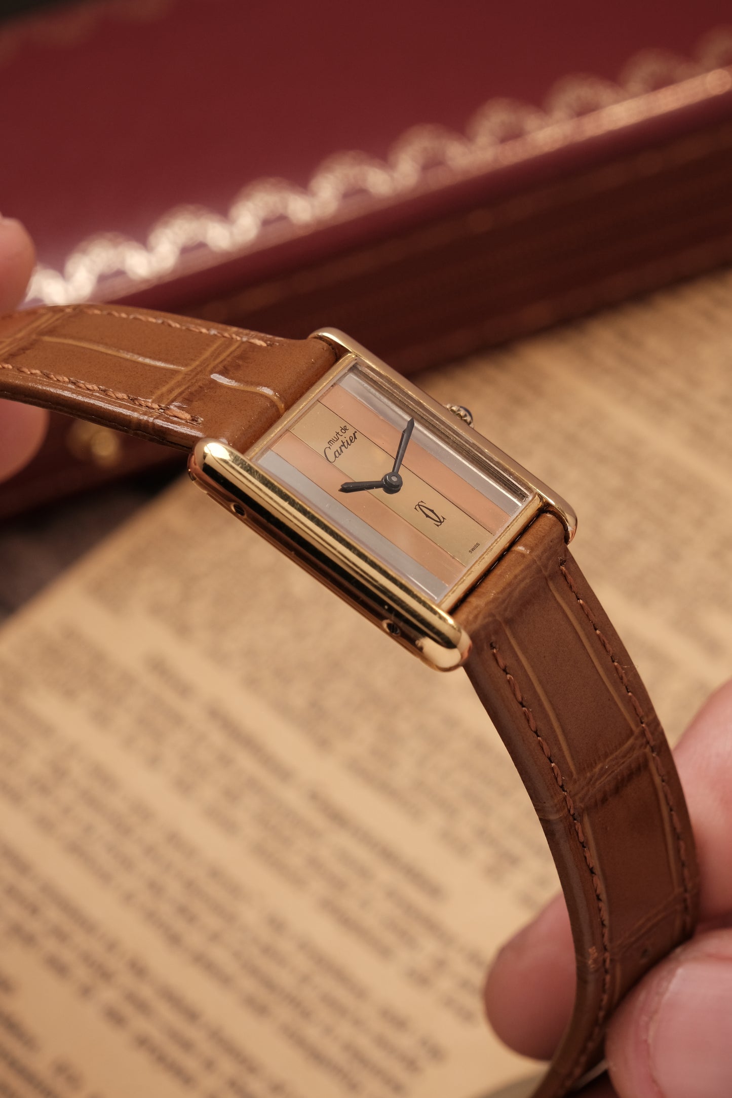 CARTIER  De Must Tank Trinity Vertical Stripe Dial Gold Hand Winding Gold-Plated Silver 925