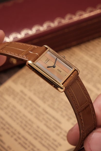 CARTIER  De Must Tank Trinity Vertical Stripe Dial Gold Hand Winding Gold-Plated Silver 925