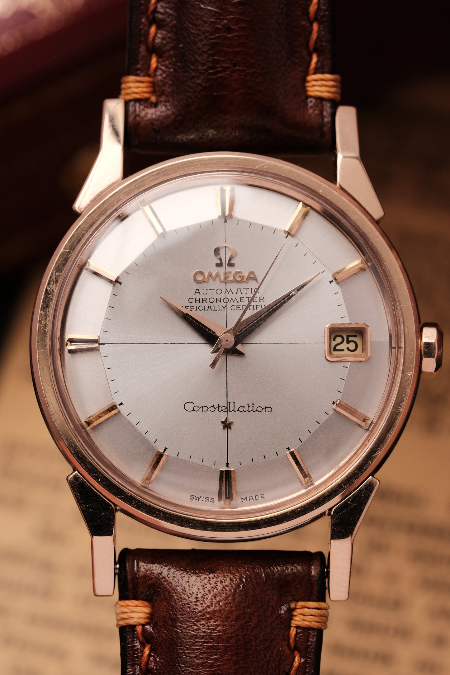 1966 OMEGA CONSTELLATION PIE PAN DOG LEG CROSS HAIR DIAL  ROSE GOLD  AUTOMATIC CHRONOMETER REF. 168.005