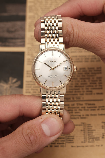 1967  14K Solid Gold Omega Seamaster De Ville reference LL 6590-1 34mm with Gold beads of rice bracelet