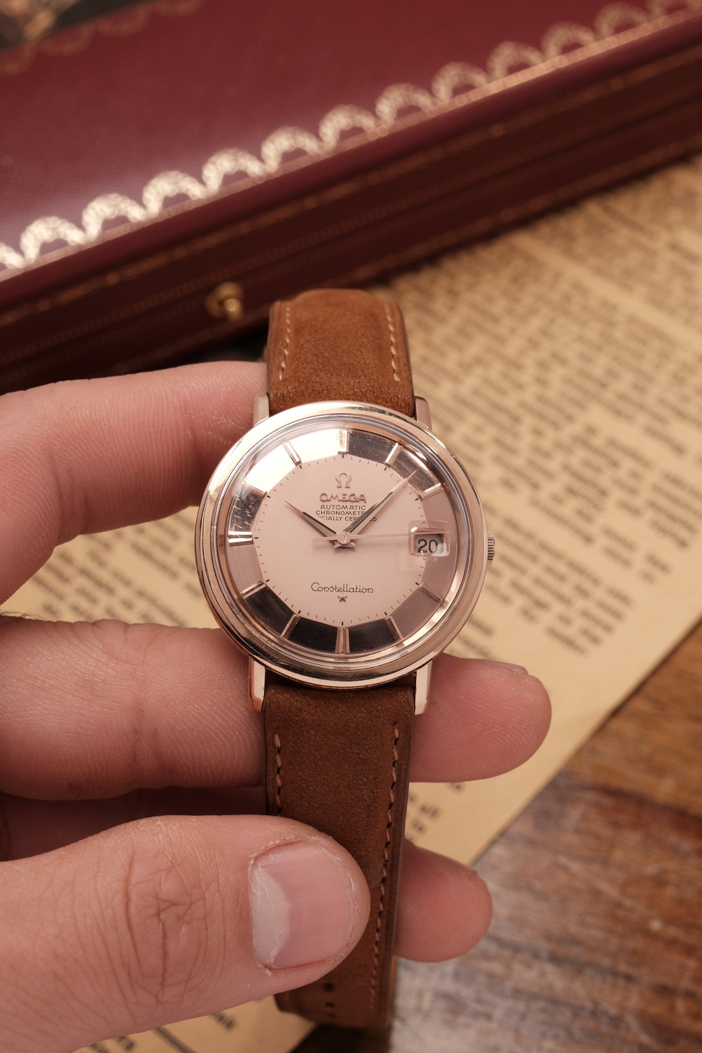 1966 OMEGA CONSTELLATION PIE PAN Mirror Rose Gold Dial (Salmon Dial )CHRONOMETER REF 168.004