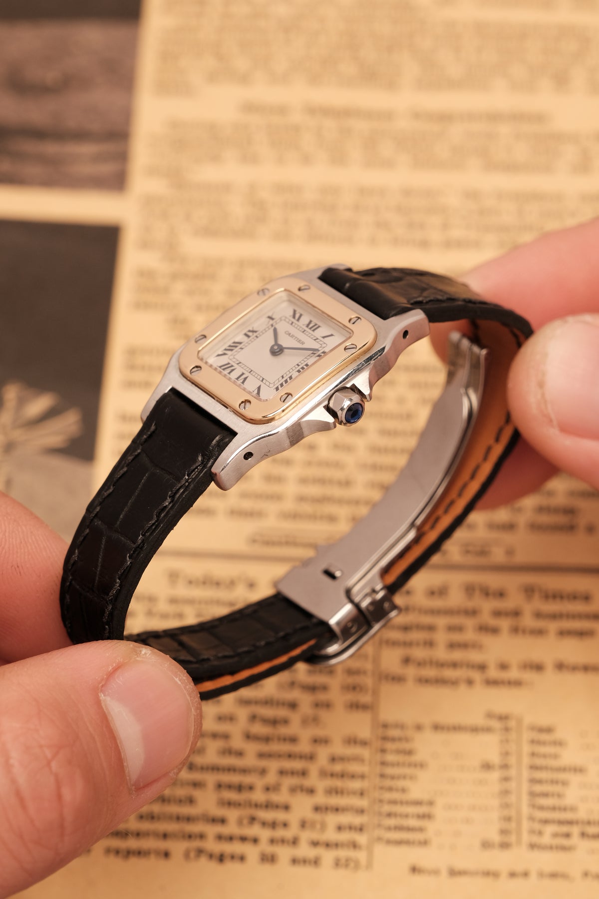 Cartier Santos Galbee 1057930 Quartz Gold/Steel White Dial SM (24x35mm) + Box and Paper