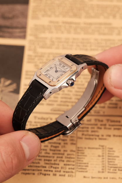Cartier Santos Galbee 1057930 Quartz Gold/Steel White Dial SM (24x35mm) + Box and Paper