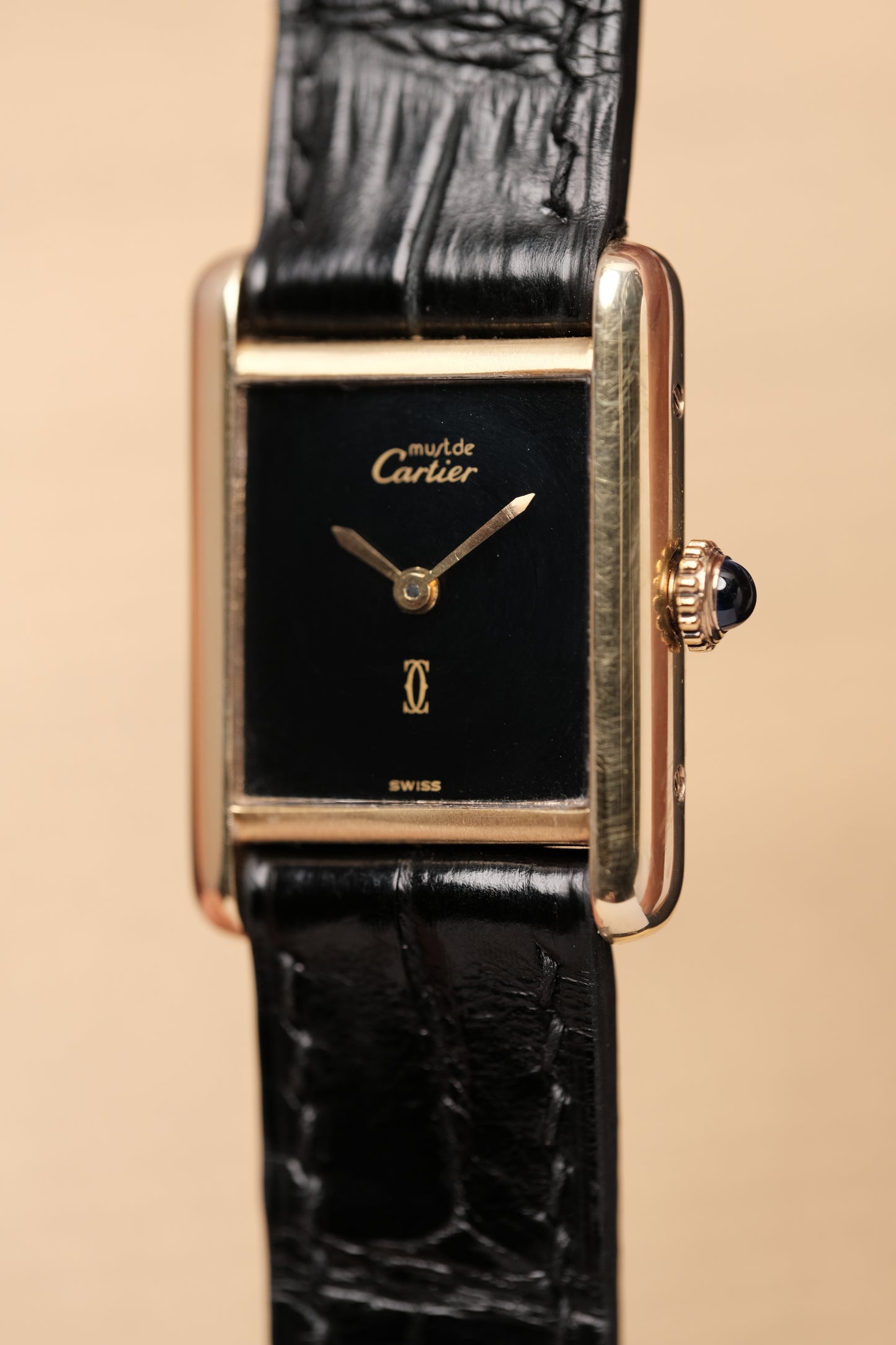 CARTIER MUST DE TANK VERMEIL (SM 20x28mm) BLACK DIAL HAND WINDING 3012300