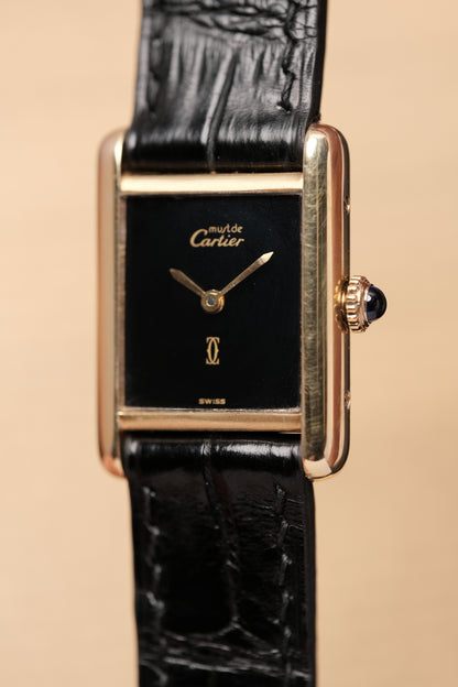 CARTIER MUST DE TANK VERMEIL (SM 20x28mm) BLACK DIAL HAND WINDING 3012300