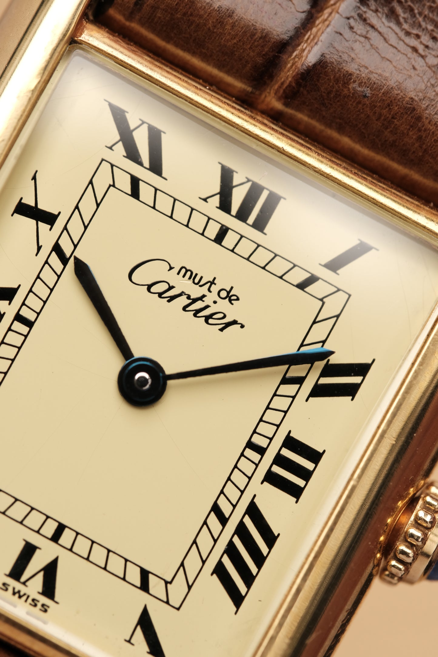 CARTIER MUST DE TANK VERMEIL (LM 23x31mm) ROMAN DIAL QUARTZ + Coffee Strap