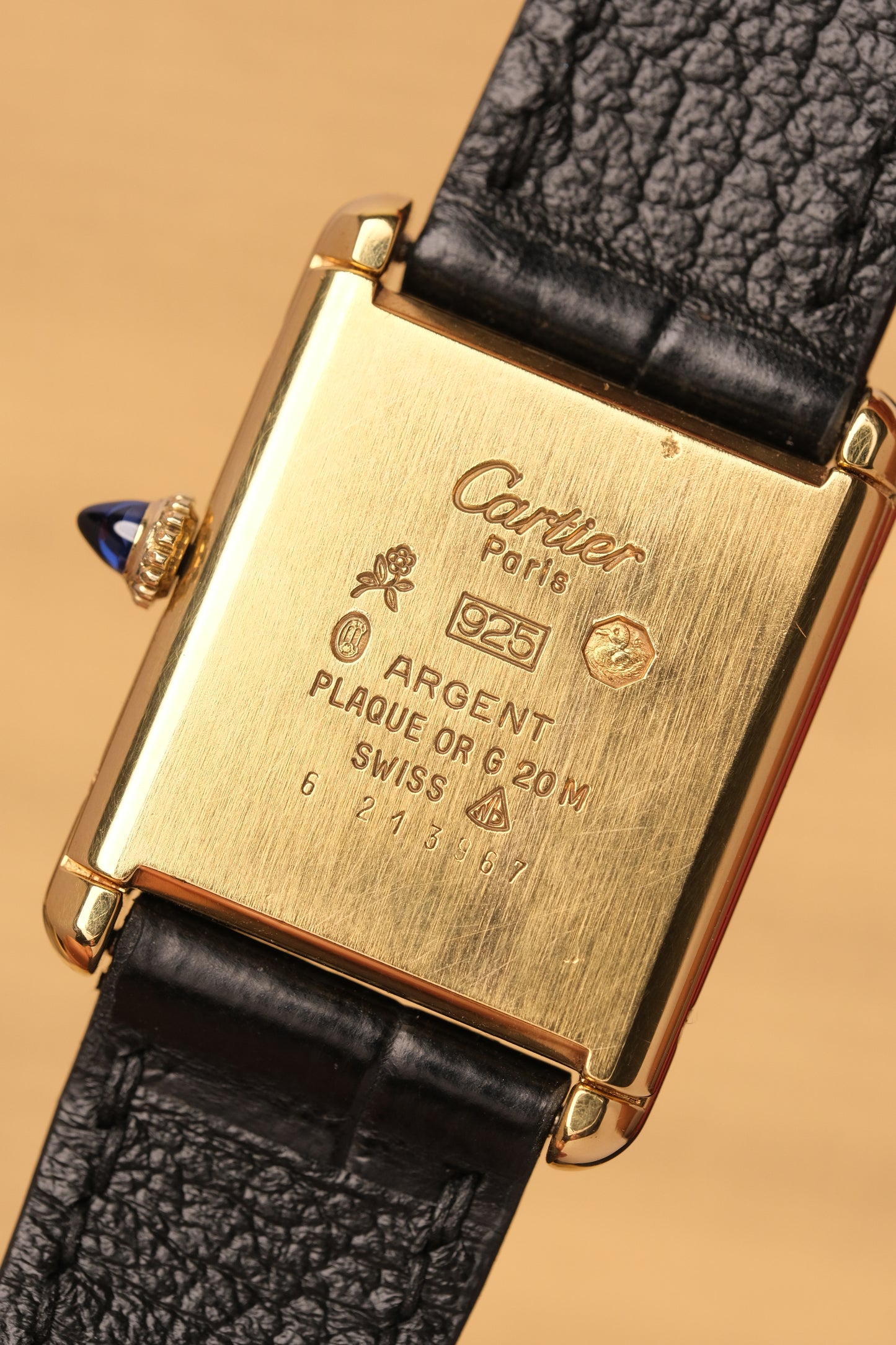 CARTIER MUST DE CARTIER TANK 23x31 Hand Winding VERMEIL Black DIAL REF. 6 213967