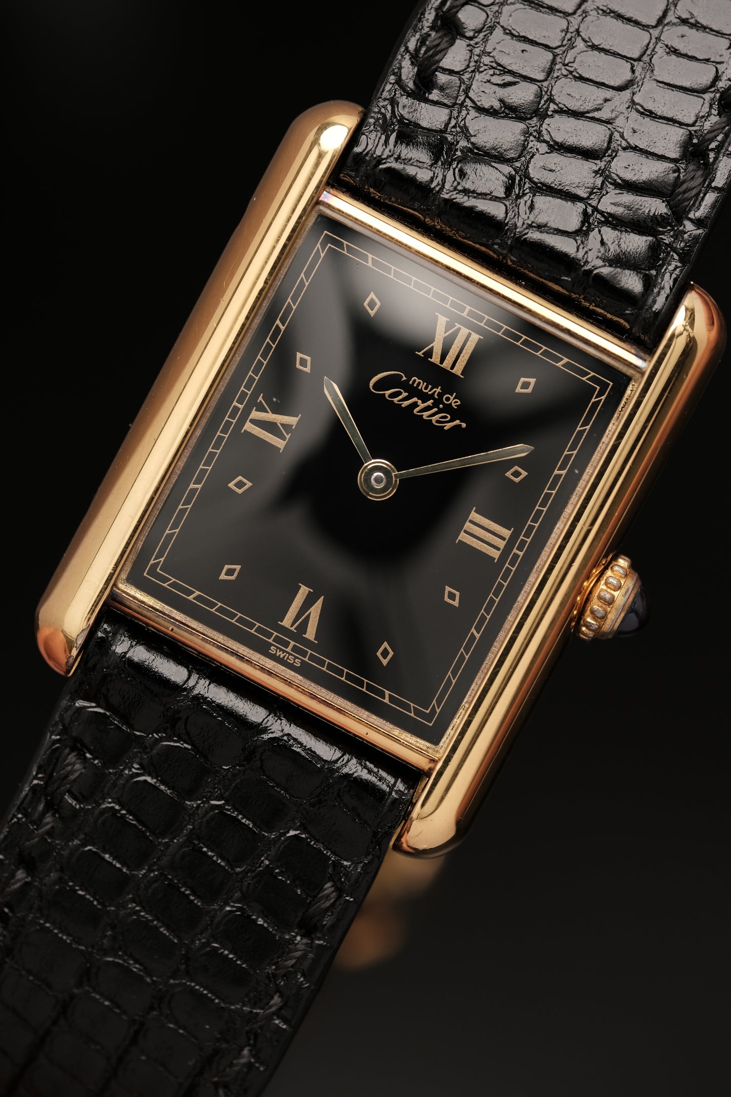 CARTIER MUST DE TANK VERMEIL (LM 23x31mm)Black Glossy Art Deco Dial 1990s Ref. 590005