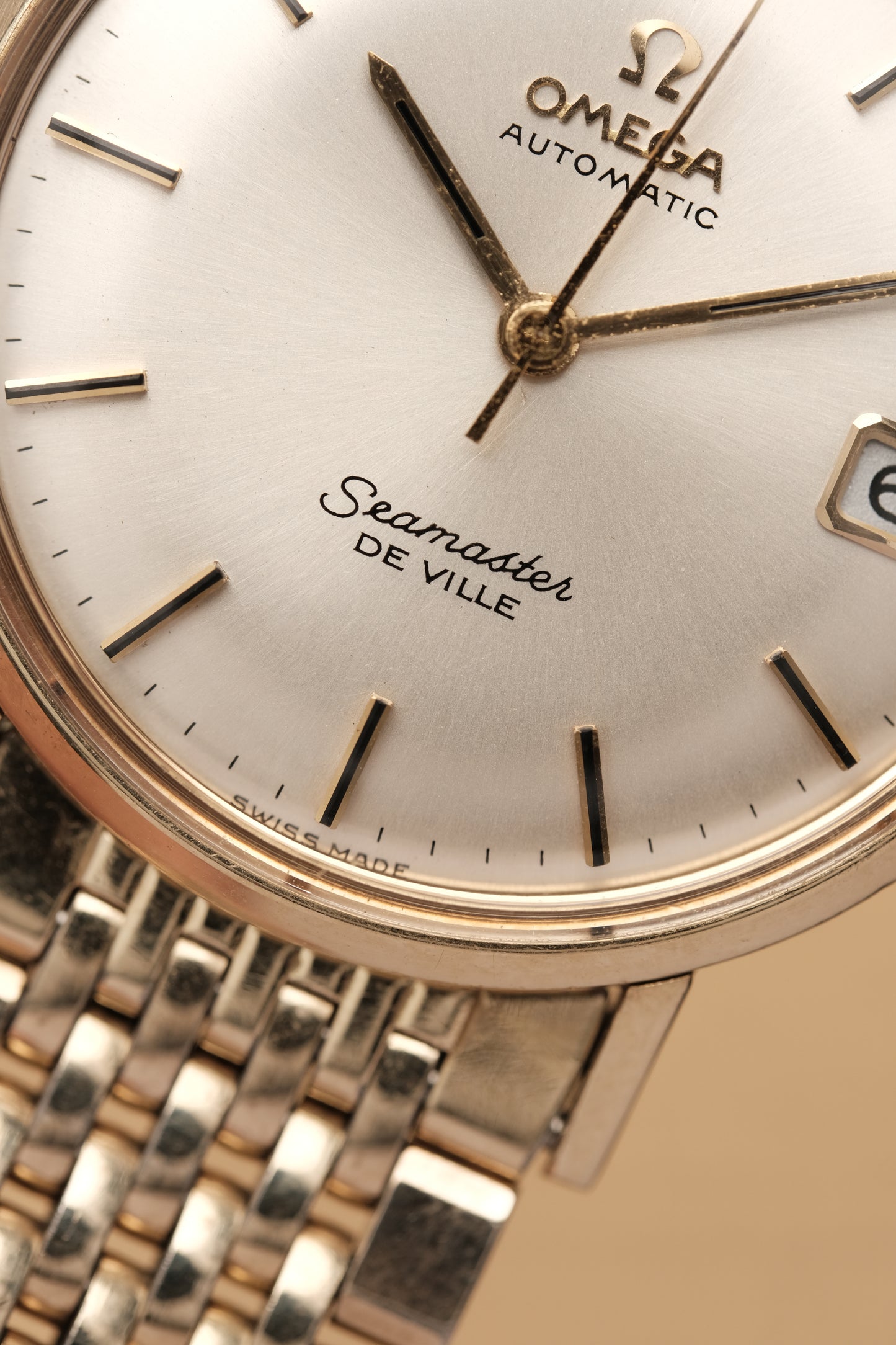 1967  14K Solid Gold Omega Seamaster De Ville reference LL 6590-1 34mm with Gold beads of rice bracelet