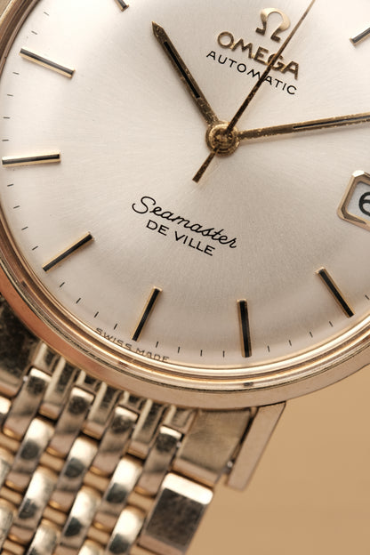 1967  14K Solid Gold Omega Seamaster De Ville reference LL 6590-1 34mm with Gold beads of rice bracelet