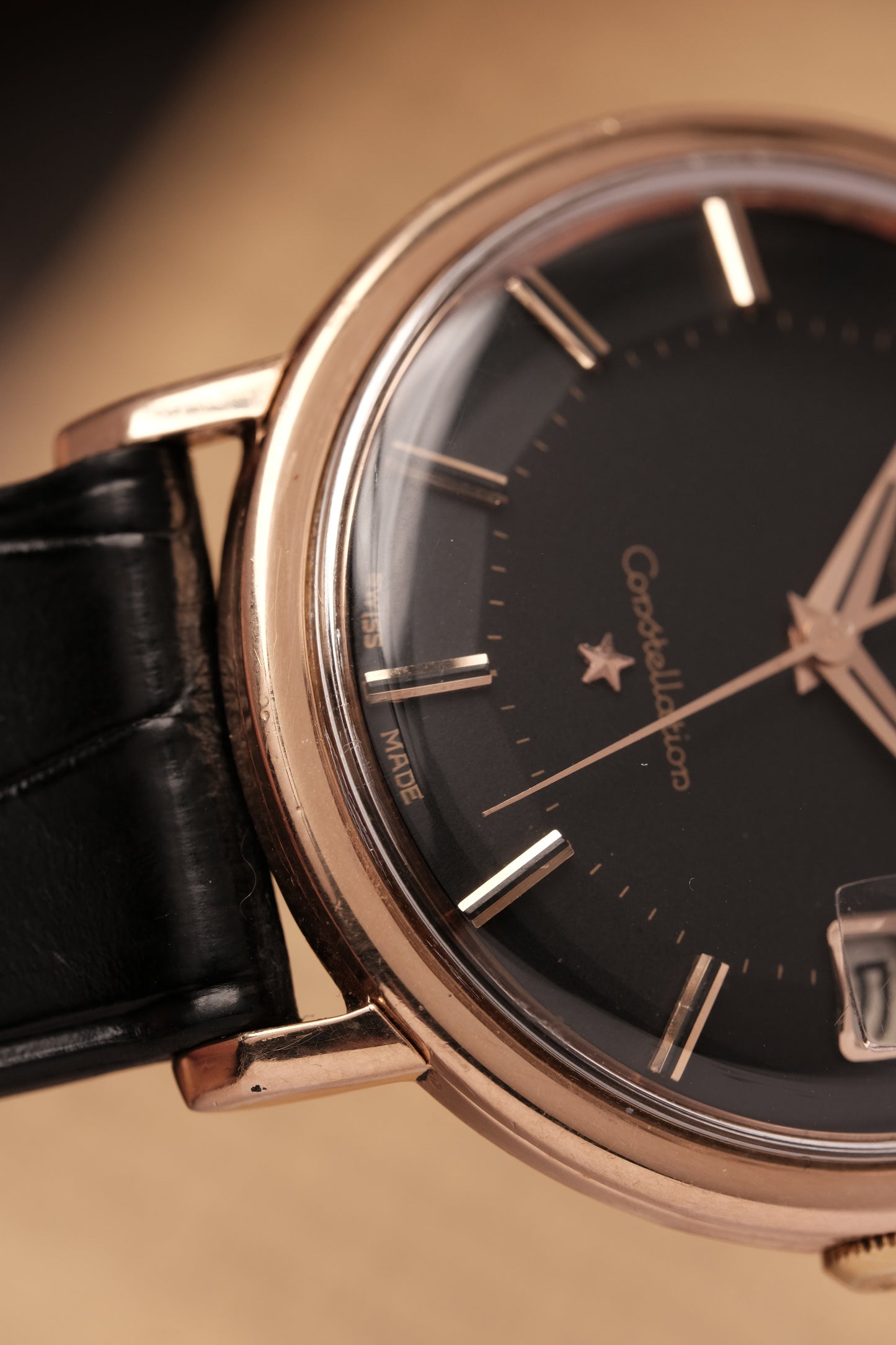 1966 OMEGA CONSTELLATION PIE PAN  Black Dial Rose Gold AUTOMATIC CHRONOMETER REF. 168.004