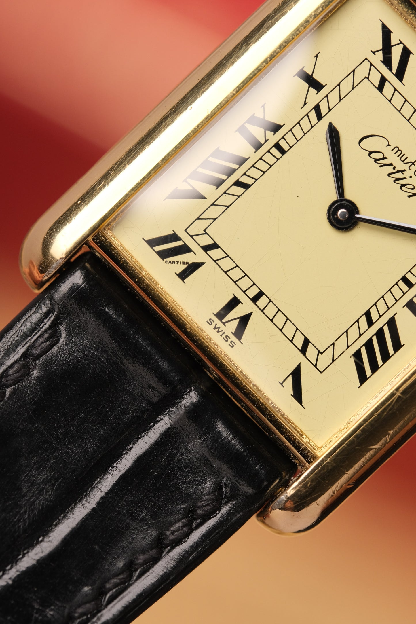 1990's CARTIER MUST DE CARTIER TANK VERMEIL ROMAN DIAL Manual Winding 23MM + Box