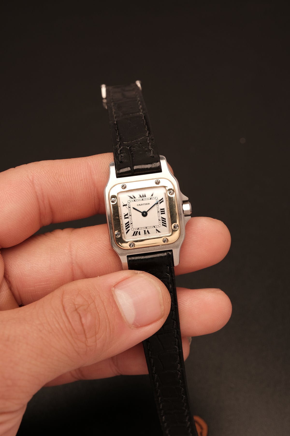 Cartier Santos Galbee 1057930 Quartz Gold/Steel White Dial SM (24x35mm) + Box and Paper