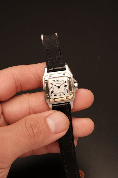 Cartier Santos Galbee 1057930 Quartz Gold/Steel White Dial SM (24x35mm) + Box and Paper