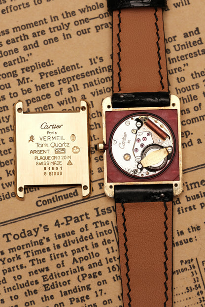 CARTIER MUST DE TANK VERMEIL (LM 23x31mm) ROMAN DIAL QUARTZ + Black Strap