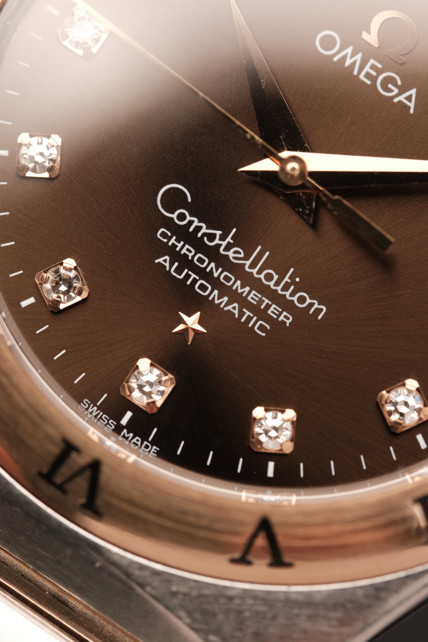 OMEGA WATCH CONSTELLATION 1301.60.00 - STAINLESS STEEL ROSE GOLD CHOCOLATE DIAMONDS (2000S)