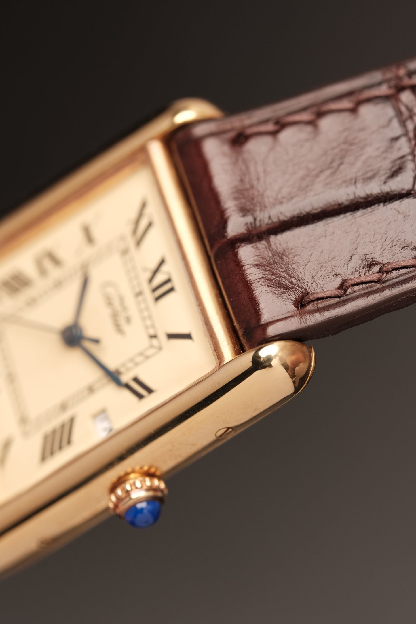Vintage Cartier Must De Tank (XL 26x34mm) ROMAN DIAL QUARTZ Ref.2413 + Dark Brown Strap