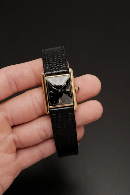 CARTIER MUST DE TANK VERMEIL (LM 23x31mm)Black Glossy Art Deco Dial 1990s Ref. 590005