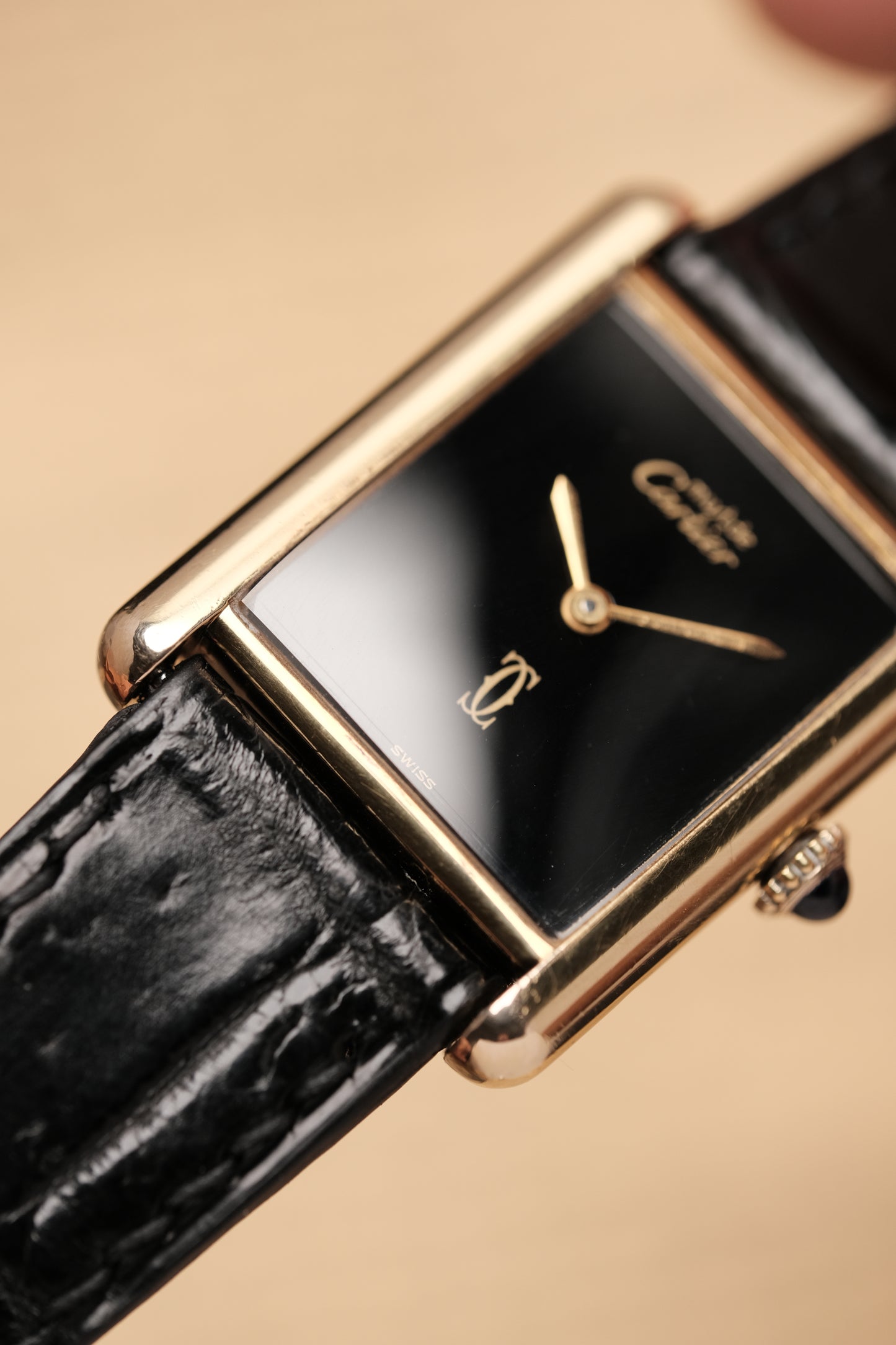 CARTIER MUST DE TANK VERMEIL (LM 23x31mm) HAND WINDING BLACK DIAL 6048114