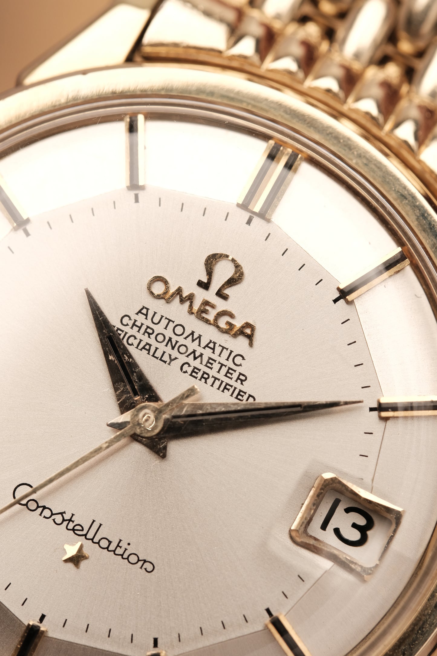 1966 OMEGA CONSTELLATION PIE PAN DOG LEG White Dial AUTOMATIC REF. 168.005 + BOX + Beads of rice bracelet