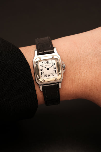 Cartier Santos Galbee 1057930 Quartz Gold/Steel White Dial SM (24x35mm) + Box and Paper