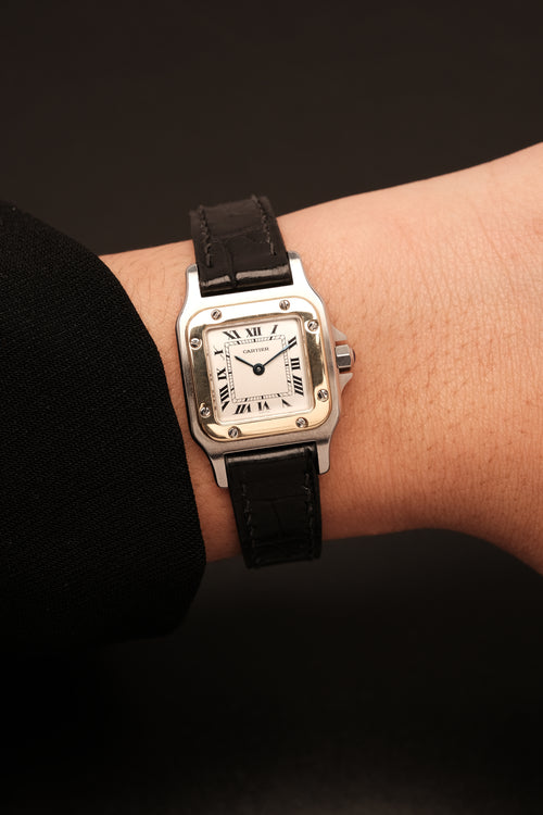 Cartier Santos Galbee 1057930 Quartz Gold/Steel White Dial SM (24x35mm) + Box and Paper