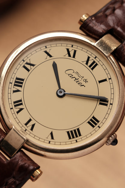 1990's  Cartier  Must Vendome LM Vermeil Quartz Gold Plated 30mm