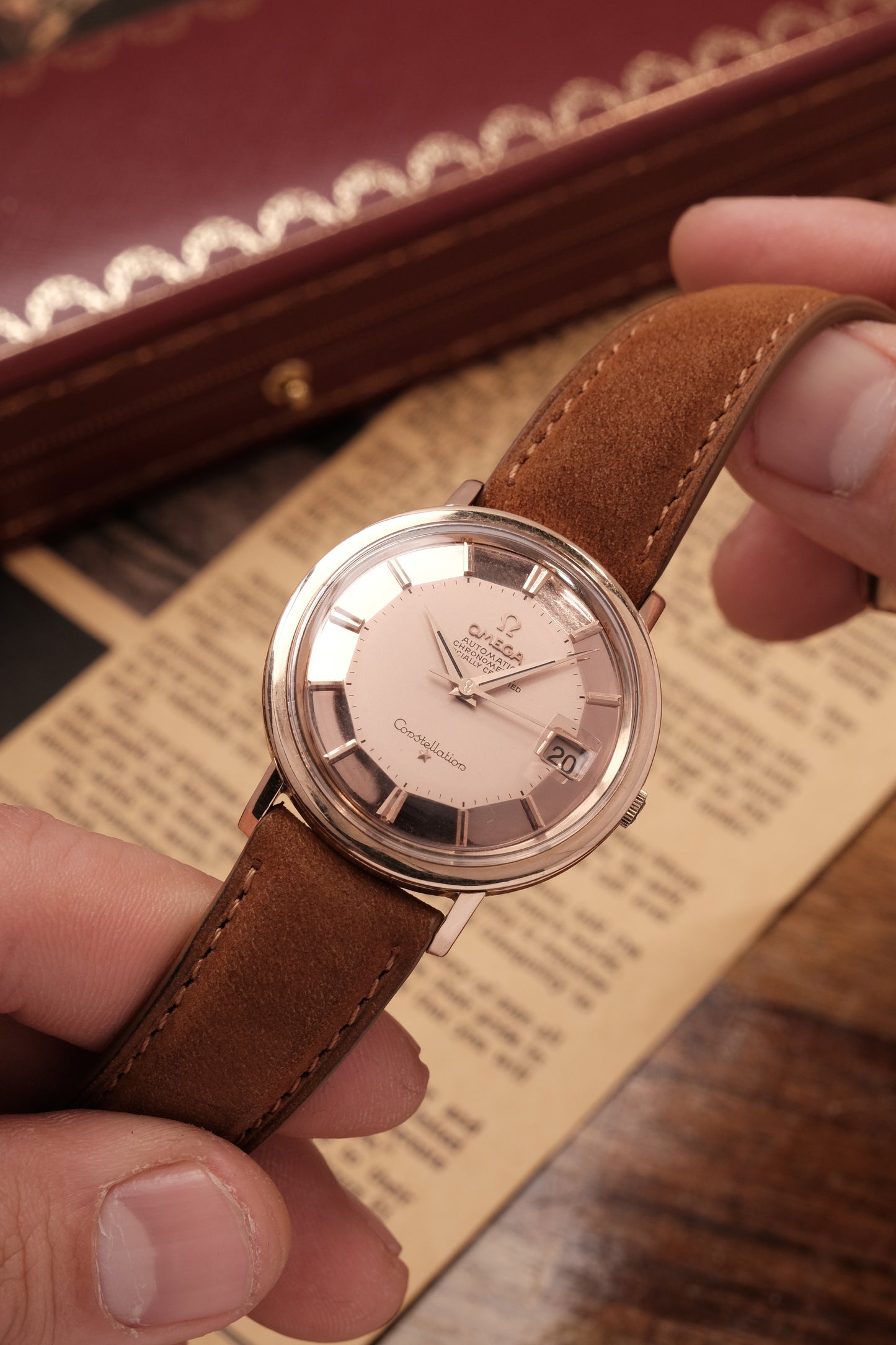 1966 OMEGA CONSTELLATION PIE PAN Mirror Rose Gold Dial (Salmon Dial )CHRONOMETER REF 168.004