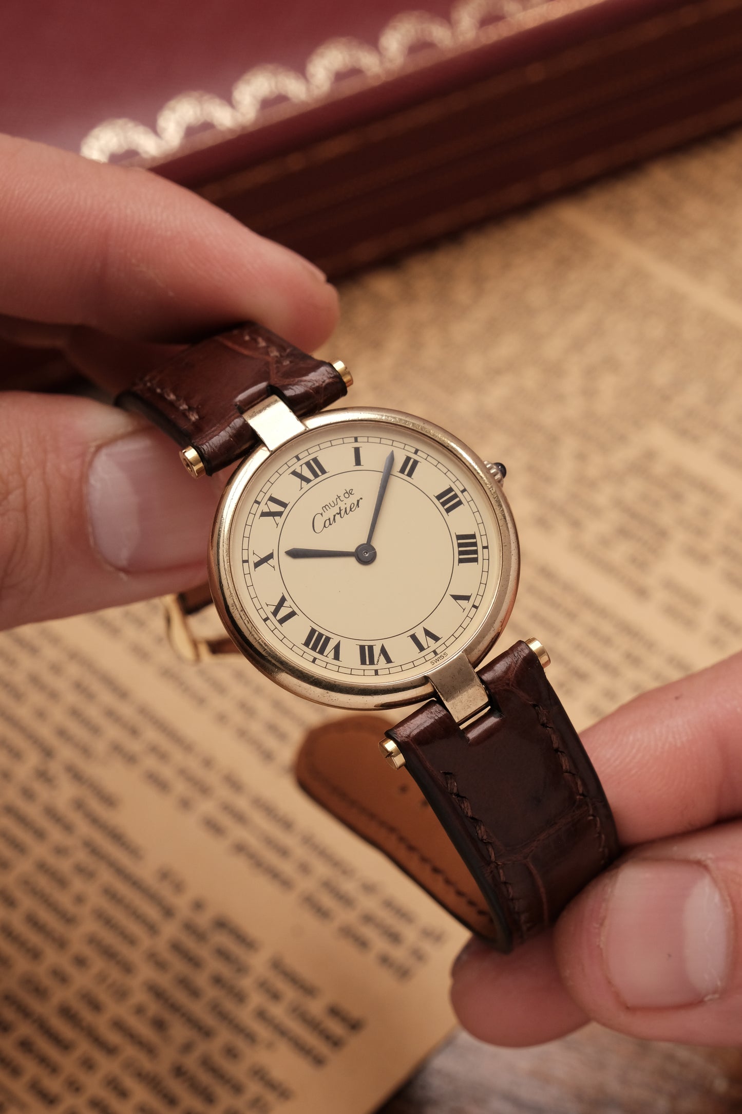 1990's  Cartier  Must Vendome LM Vermeil Quartz Gold Plated 30mm