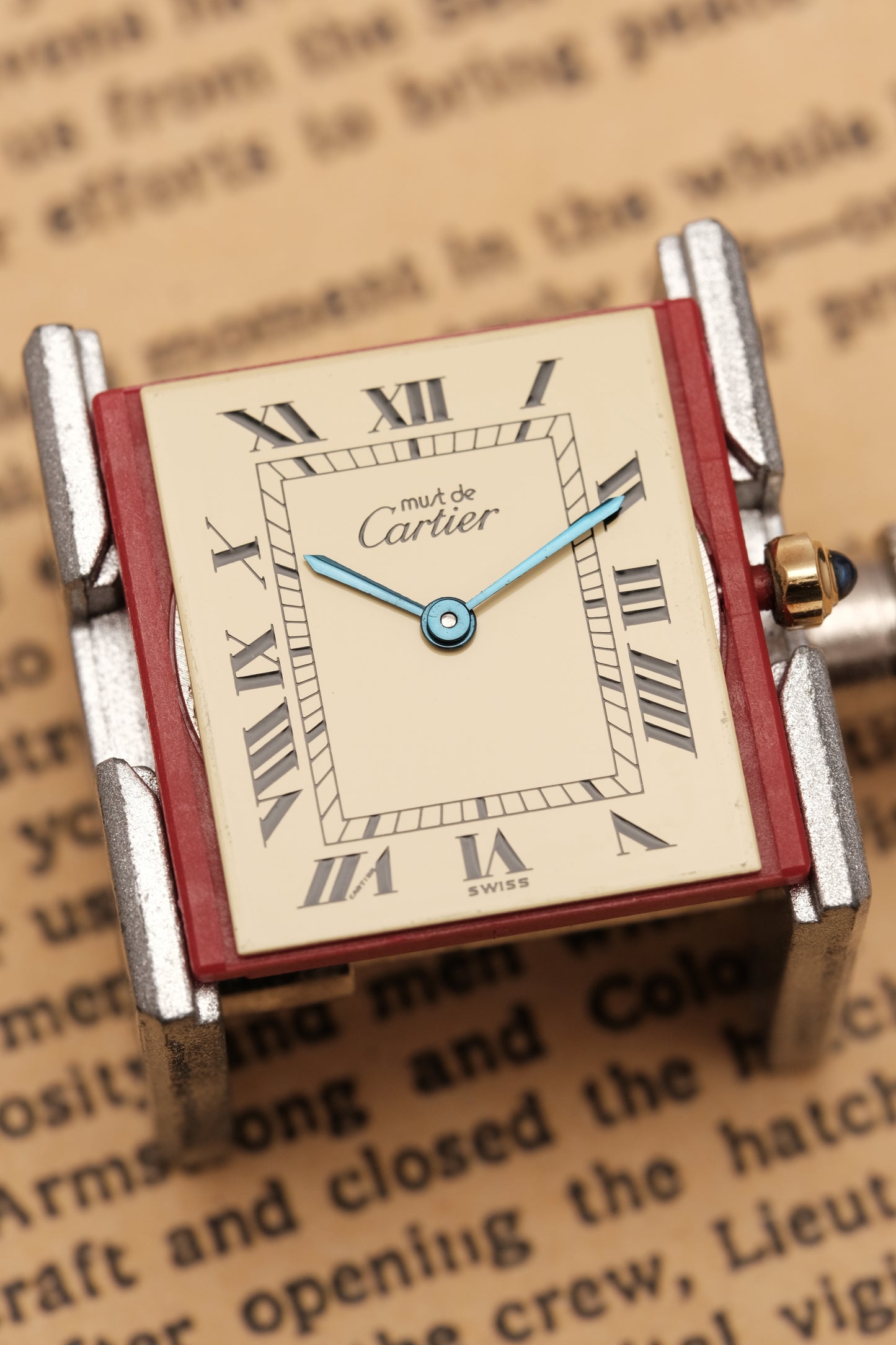 CARTIER MUST DE TANK VERMEIL (LM 23x31mm) ROMAN DIAL QUARTZ + Black Strap