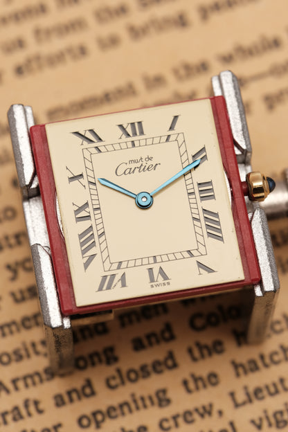 CARTIER MUST DE TANK VERMEIL (LM 23x31mm) ROMAN DIAL QUARTZ + Black Strap