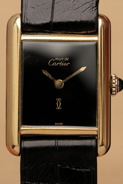 CARTIER MUST DE TANK VERMEIL (SM 20x28mm) BLACK DIAL HAND WINDING