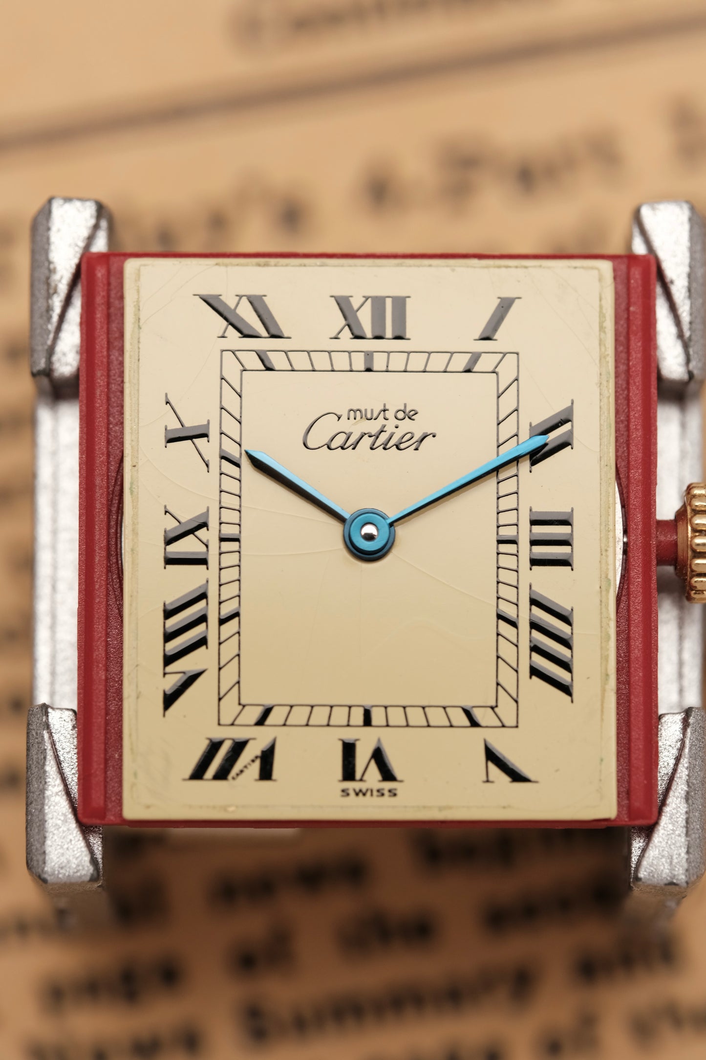 CARTIER MUST DE TANK VERMEIL (LM 23x31mm) ROMAN DIAL QUARTZ + Coffee Strap