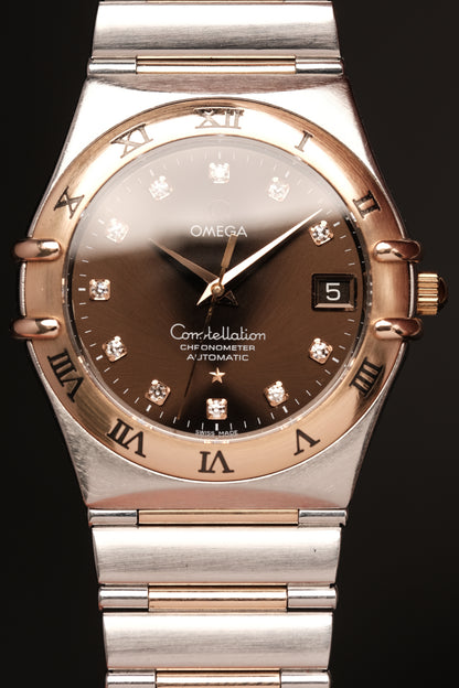 OMEGA WATCH CONSTELLATION 1301.60.00 - STAINLESS STEEL ROSE GOLD CHOCOLATE DIAMONDS (2000S)