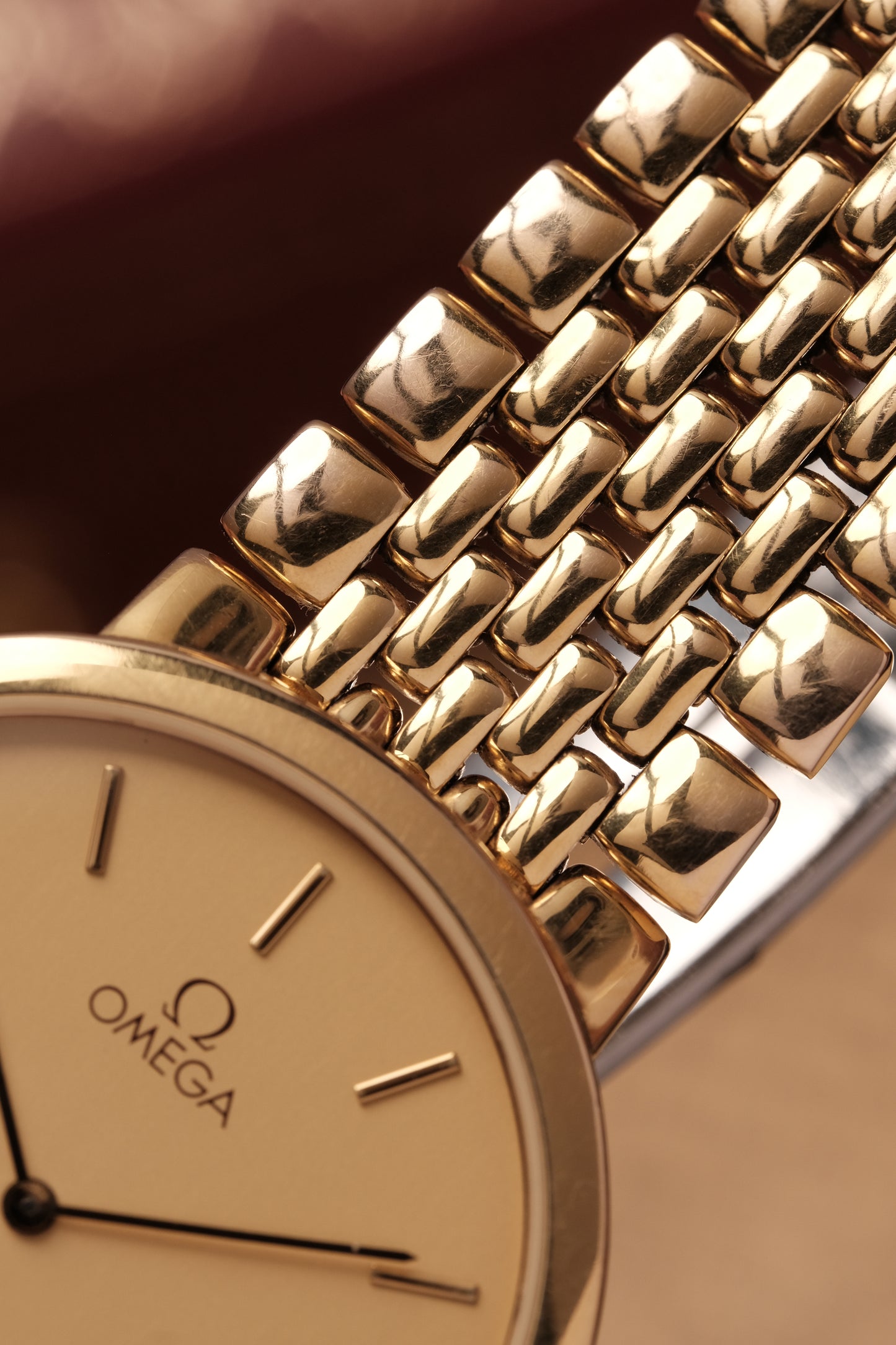 1990's (New Old Stock) Omega De Ville 395 0875.2 Quartz Gold Plated Integrated Bracelet