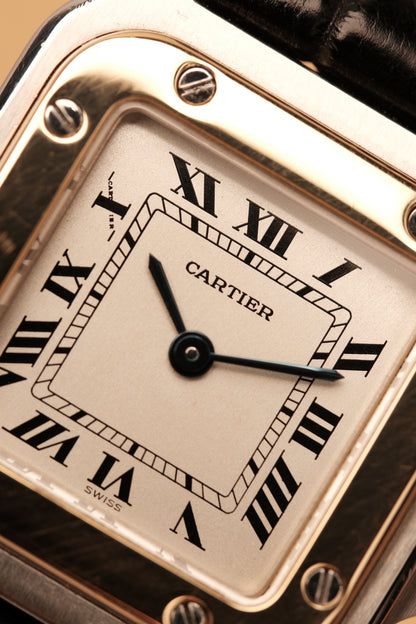 Cartier Santos Galbee 1057930 Quartz Gold/Steel White Dial SM (24x35mm) + Box and Paper