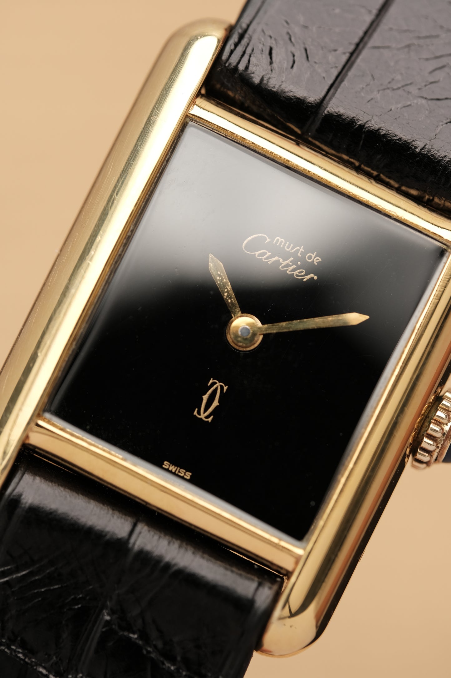 CARTIER MUST DE TANK VERMEIL (SM 20x28mm) BLACK DIAL HAND WINDING