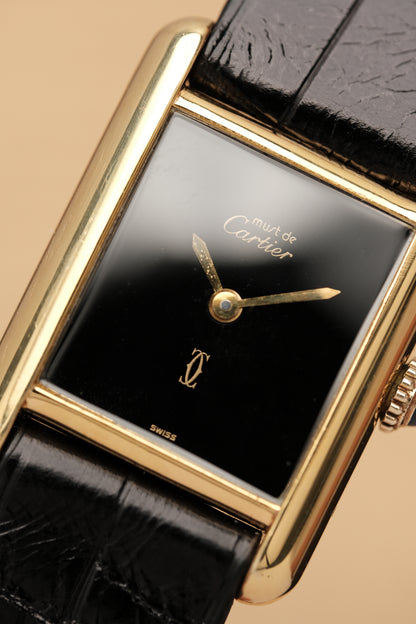 CARTIER MUST DE TANK VERMEIL (SM 20x28mm) BLACK DIAL HAND WINDING