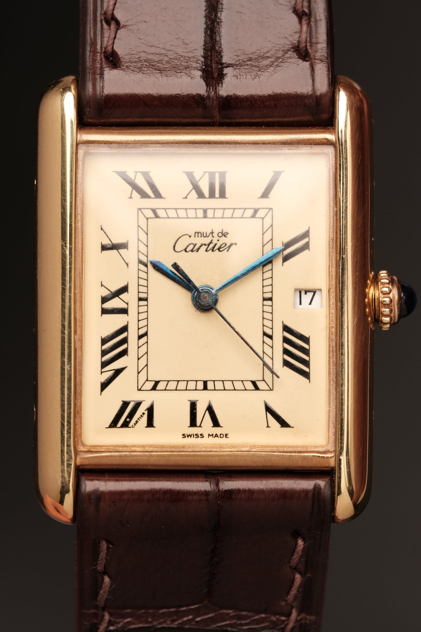 Vintage Cartier Must De Tank (XL 26x34mm) ROMAN DIAL QUARTZ Ref.2413 + Dark Brown Strap